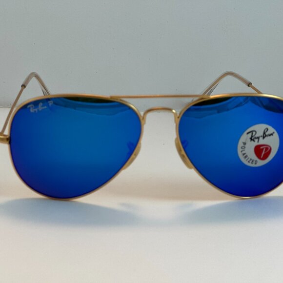 NEW RAY BAN RB3025/112 authentic Sunglasses Gold Blue POLARIZED Made In Italy - Picture 2 of 11